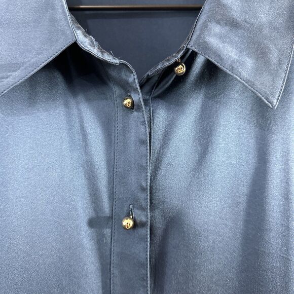 Ravella Milano 100% Silk Blue Round Gold Ball Button Up Shirt Womens Size XXL - Picture 6 of 14